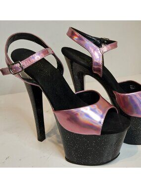 Pleaser Sky-309HG Exotic Pole Dancing Ankle Strap 7" Heel Platform Pink & Black